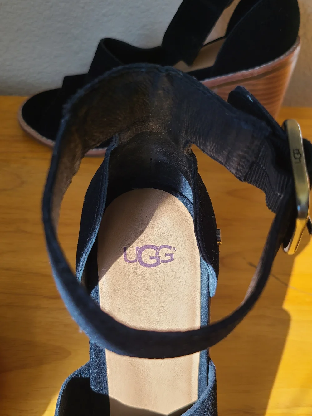 UGG Aja Black Suede Ankle Strap Heels - Picture 9 of 14